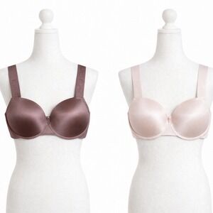 Bebe 2PK T-Shirt Bra Set 36DD Brown Ivory Logo Straps
